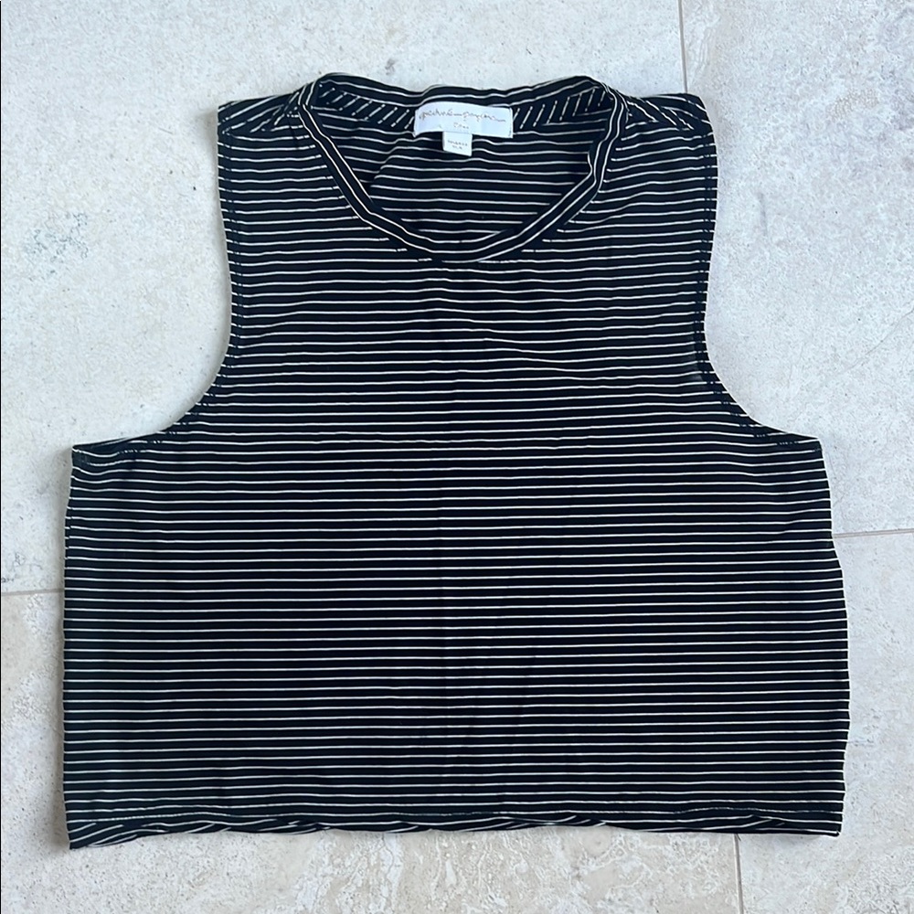 Spiritual Gangster Black and White Stripe Crop Muscle Tee Sz Small